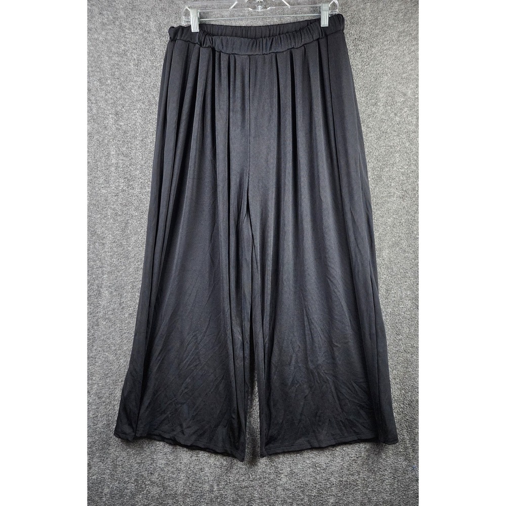 Cider Wide Leg Pants Womens XL Black Ribbed High Rise Elastic Waist EUC